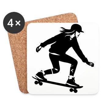 Skateboarding Woman Silhouette Skateboard - Coasters (set of 4) - white - Front