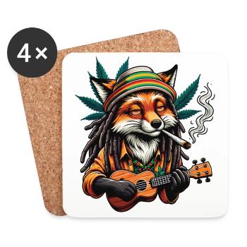 Un renard qui fume joint en jouant du ukulele - Dessous de verre (lot de 4) - blanc - Devant