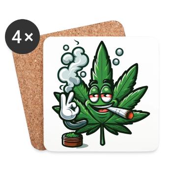 Ein rauchendes Cannabisblatt im Cartoon-Stil - Untersetzer (4er-Set) - Weiß - Vorne