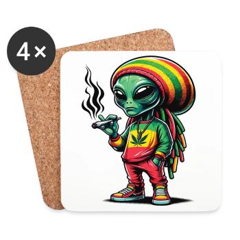 Ein Rasta-Außerirdischer raucht einen Cannabis-Joint - Untersetzer (4er-Set) - Weiß - Vorne