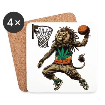 Un lion rasta qui fait un dunk au basket - Dessous de verre (lot de 4) - blanc - Devant