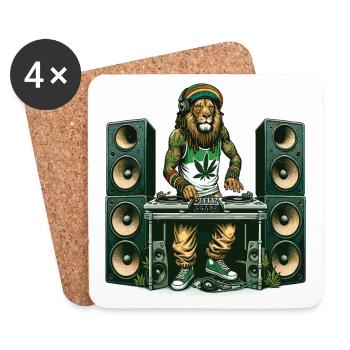 Un lion rasta dj qui mixe entouré d'enceintes - Dessous de verre (lot de 4) - blanc - Devant