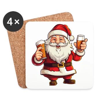 Weihnachtsmann Bier Alkohol Prost Glühwein Schnaps - Untersetzer (4er-Set) - Weiß - Vorne