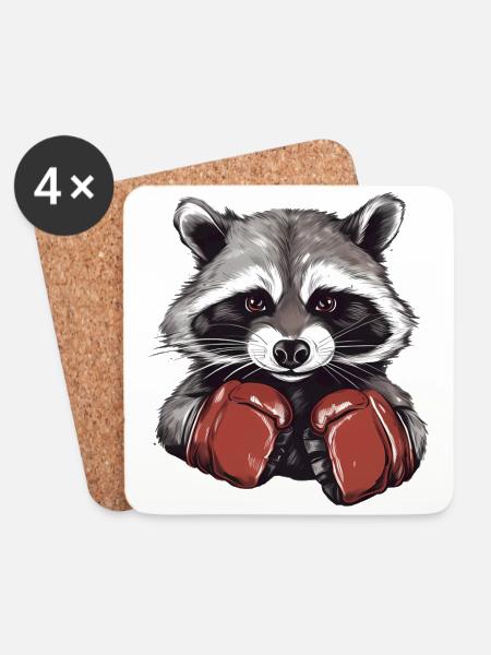 Waschbär boxen - Untersetzer (4er-Set) - Weiß