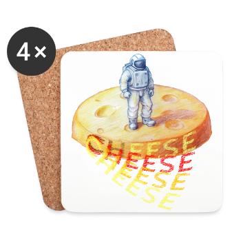 Fromage, Fromage, Astronaute sur Fromage - Dessous de verre (lot de 4) - blanc - Devant