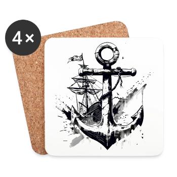 Anchor Ship Sailing Ship Art Sailor Sailor - Coasters (set of 4) - white - Front