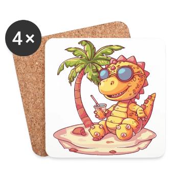 Dinosaur stegosaurus island palm tree - Coasters (set of 4) - white - Front