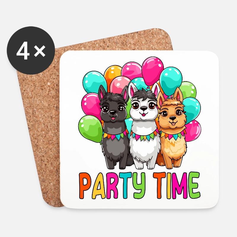 Party time süße Lamas bunte Luftballons Kinder - Untersetzer (4er-Set) - Weiß