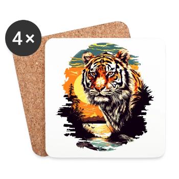 Tigre, Tête De Tigre, Gros Chat, Nature, Sauvage, Sauvage, Fort - Dessous de verre (lot de 4) - blanc - Devant