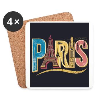 PARIS Pariser Sehenswürdigkeiten Eiffelturm, Sacré-Cœur - Untersetzer (4er-Set) - Weiß - Vorne