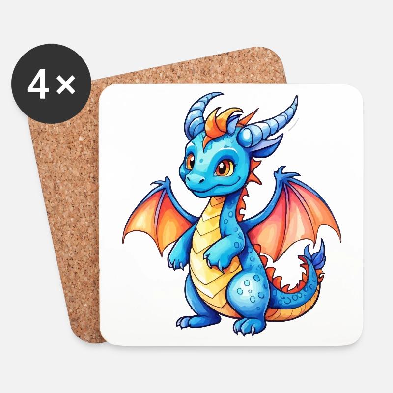Drache Wasserfarben - Untersetzer (4er-Set) - Weiß