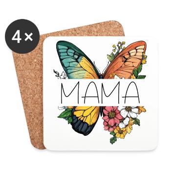 Maman papillon fleurs Meilleure maman Fête des mères - Dessous de verre (lot de 4) - blanc - Devant