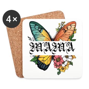 Maman papillon fleurs Meilleure maman Fête des mères - Dessous de verre (lot de 4) - blanc - Devant