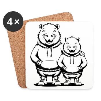 Capybara Paar Wasserschwein - Zwei coole Capybaras - Untersetzer (4er-Set) - Weiß - Vorne