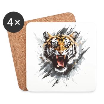 Tête de tigre Prédateur Nature Nature sauvage Splash - Dessous de verre (lot de 4) - blanc - Devant