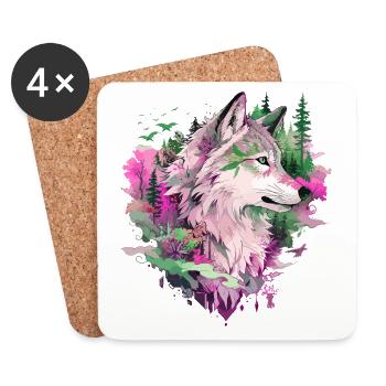 Wolf Wolfskopf Wald Natur Berge Wildnis Bunt - Untersetzer (4er-Set) - Weiß - Vorne