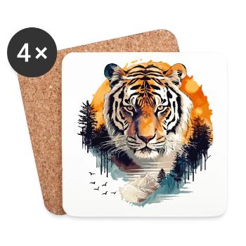 Tiger, Tigerhead, Big Cat, Nature, Wilderness, Wild, Strong - Coasters (set of 4) - white - Front