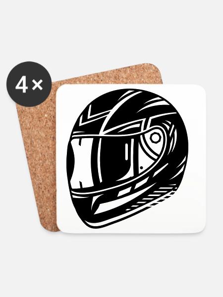 Motorradhelm in Schwarz Weiß - Untersetzer (4er-Set) - Weiß