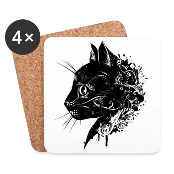 Floral head of a cat - Coasters (set of 4) - white - Front