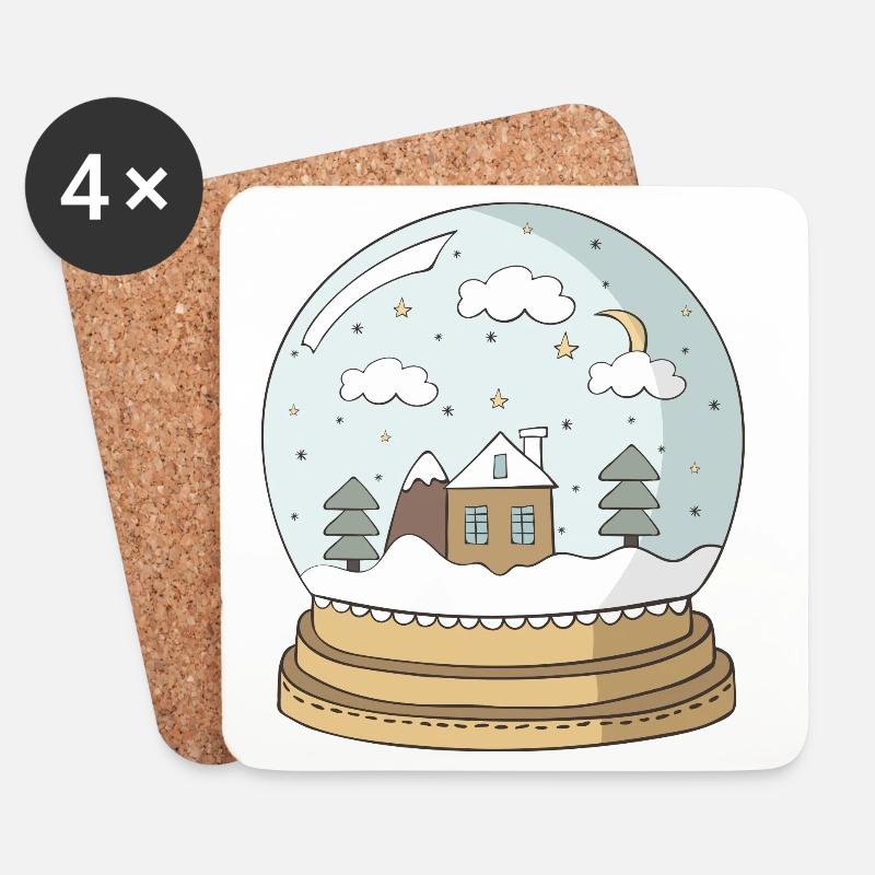 Schneekugel - Untersetzer (4er-Set) - Weiß