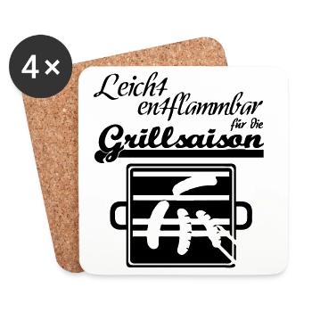 Grillsaison Grill grillen Sommer Party Geschenk - Untersetzer (4er-Set) - Weiß - Vorne