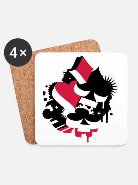 Vier Spielkarten Symbole Herz, Pik, Karo und - Untersetzer (4er-Set) - Weiß