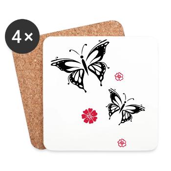 Butterflies Flowers Flowers Insects Summer - Coasters (set of 4) - white - Front