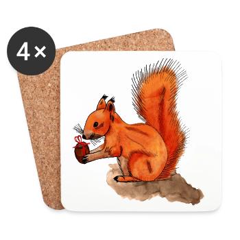 Squirrel Christmas - Coasters (set of 4) - white - Front