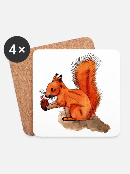 Eichhörnchen mit Geschenk - Untersetzer (4er-Set) - Weiß