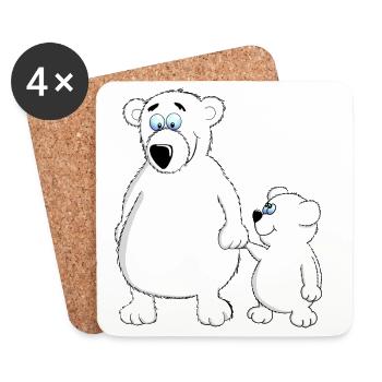Drolly bébé ours avec papa ou maman - Dessous de verre (lot de 4) - blanc - Devant