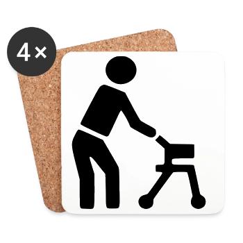 Personne handicapée derrière le déambulateur # - Dessous de verre (lot de 4) - blanc - Devant