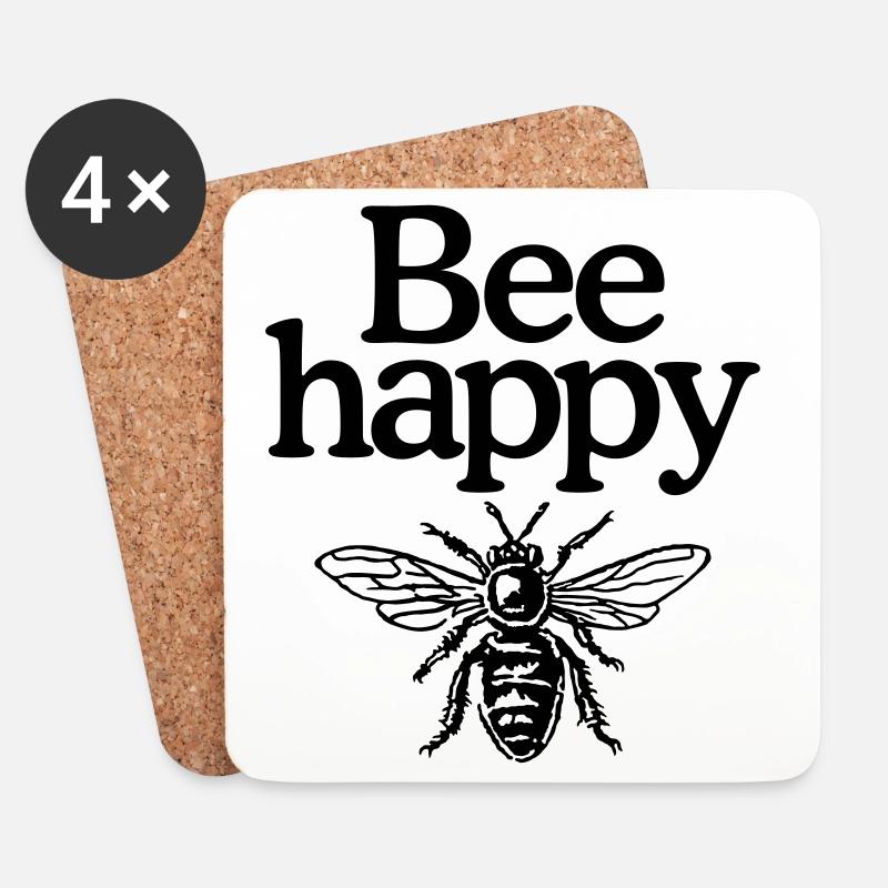 Bee happy - Bienen, Imkerei, Imker - Untersetzer (4er-Set) - Weiß