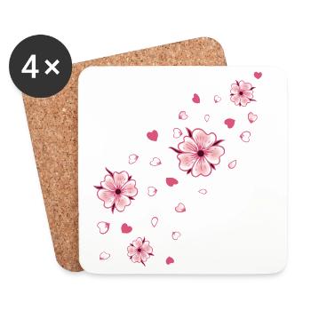 Flying Cherry Blossoms with Hearts Sakura Spring - Coasters (set of 4) - white - Front
