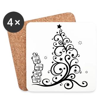 Christmas tree with gifts and stars - Coasters (set of 4) - white - Front