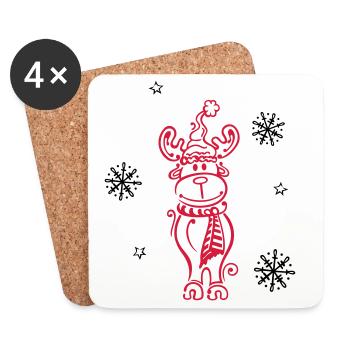 Elk, reindeer with snowflakes and stars - Coasters (set of 4) - white - Front