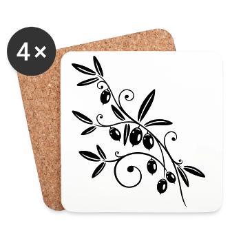 Kitchen, cooking, olive branch with olives - Coasters (set of 4) - white - Front