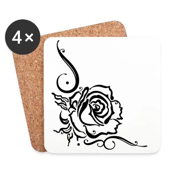 Rose mit filigranem Ornament, in love - Untersetzer (4er-Set) - Weiß - Vorne