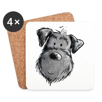 Little Schnauzer Dog I Cartoon Dog Motive I Fun - Coasters (set of 4) - white - Front