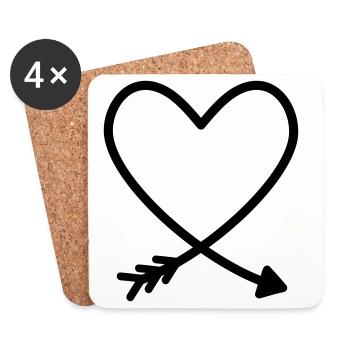 Coeur flèche amour amitié force idée cadeau - Dessous de verre (lot de 4) - blanc - Devant