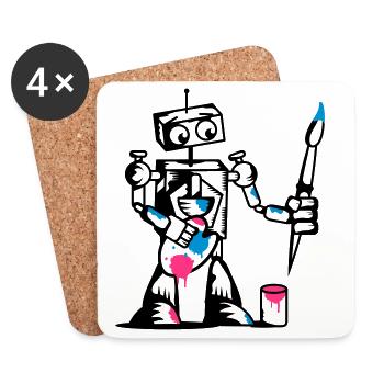 Roboter mit einem Pinsel - Untersetzer (4er-Set) - Weiß - Vorne