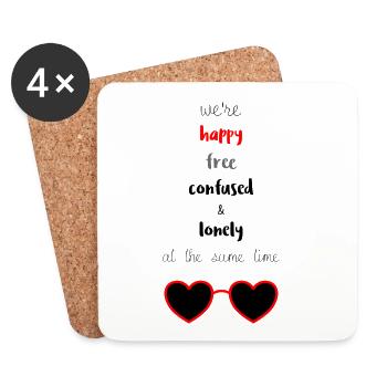 Happy Free Confused & Lonely - Coasters (set of 4) - white - Front