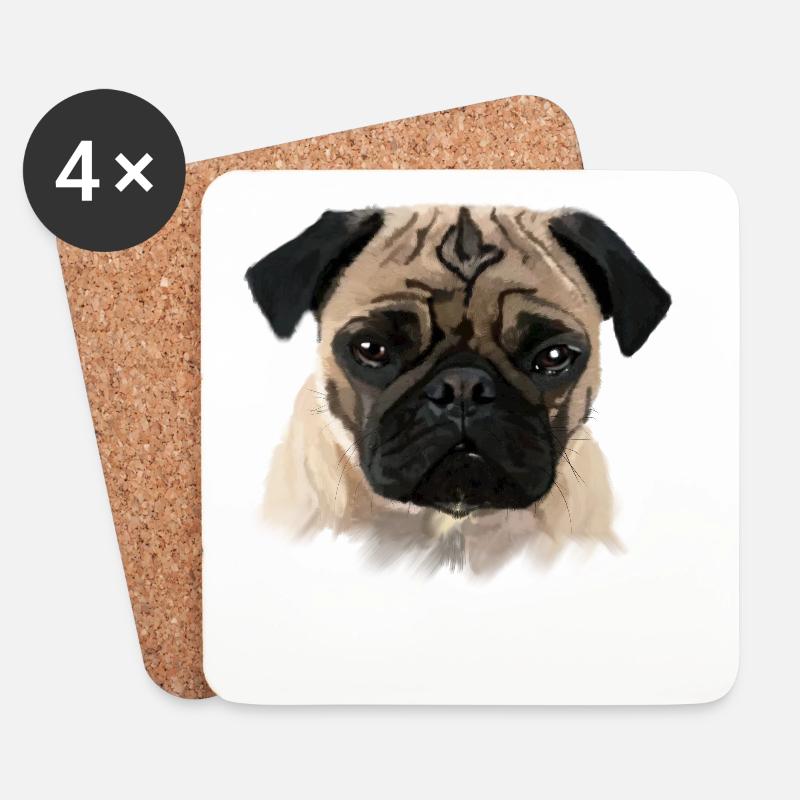 Mops - Untersetzer (4er-Set) - Weiß