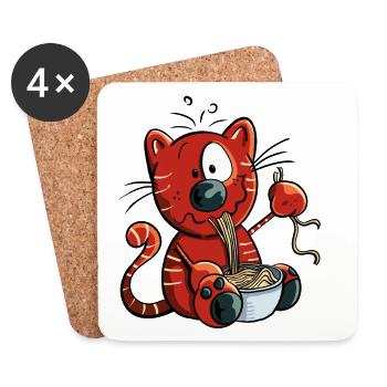 Mignon chat comique - Dessous de verre (lot de 4) - blanc - Devant