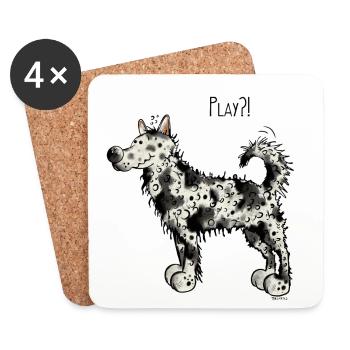 Mudi Play - Chien - Chiens - Cadeau - Dessous de verre (lot de 4) - blanc - Devant