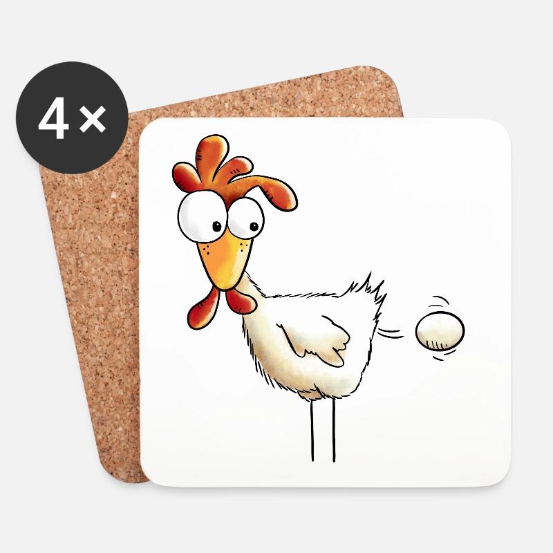Huhn drückt ein Ei raus - Hahn - Gockel - Henne - Untersetzer (4er-Set) - Weiß