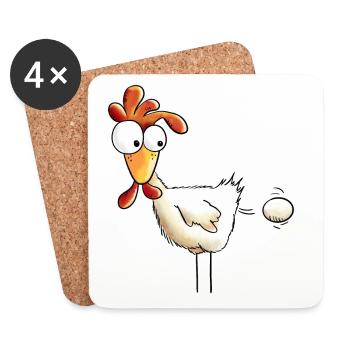 Plopp es ist raus das Ei - Huhn - Hahn - Gockel - Untersetzer (4er-Set) - Weiß - Vorne