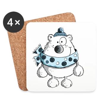 Drôle ours polaire - Hiver - Dessin animé - Dessous de verre (lot de 4) - blanc - Devant