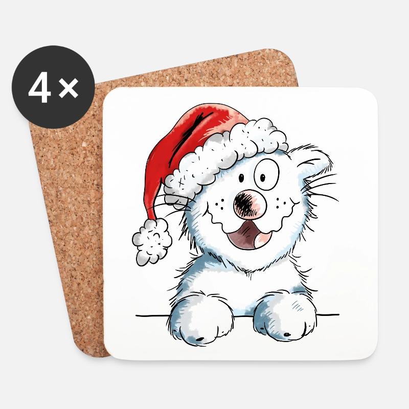 Neugierige Weihnachtskatze - Katze - Geschenk - Untersetzer (4er-Set) - Weiß