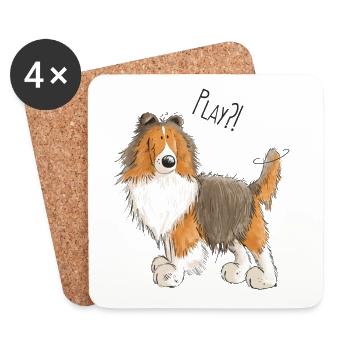 Sheltie Play - Shetland Sheepdog - Shelties - Hund - Untersetzer (4er-Set) - Weiß - Vorne