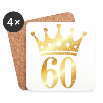 60. Geburtstag Geschenk mit Krone (Goldgelb) - Untersetzer (4er-Set) - Weiß - Vorne